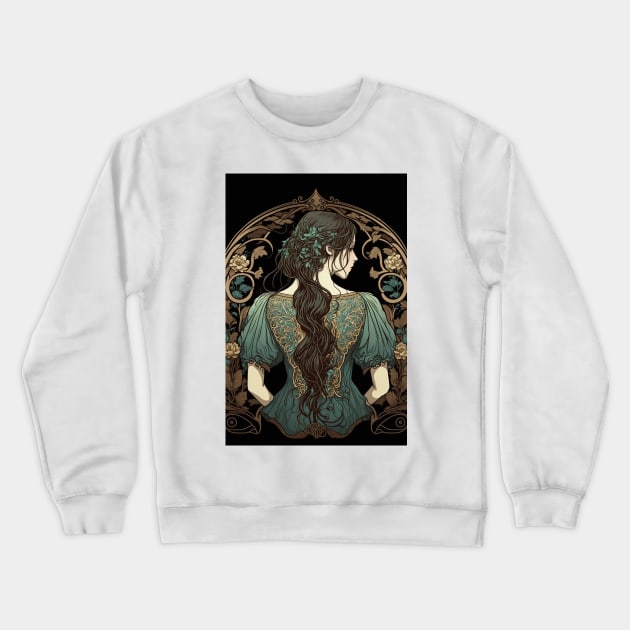 Art Nouveau Shy Girl Crewneck Sweatshirt by ArtNouveauChic